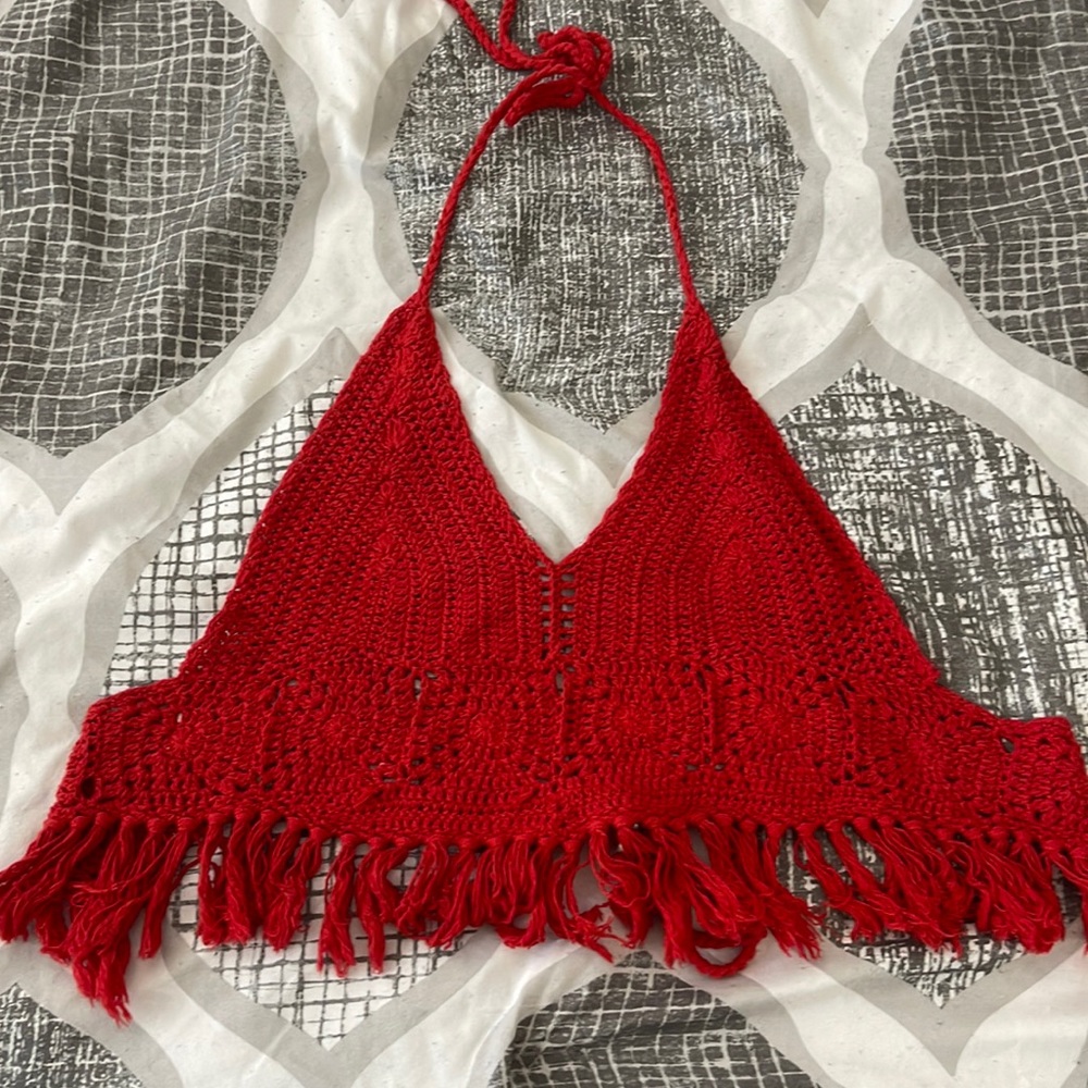 Red Crocheted Crop Top